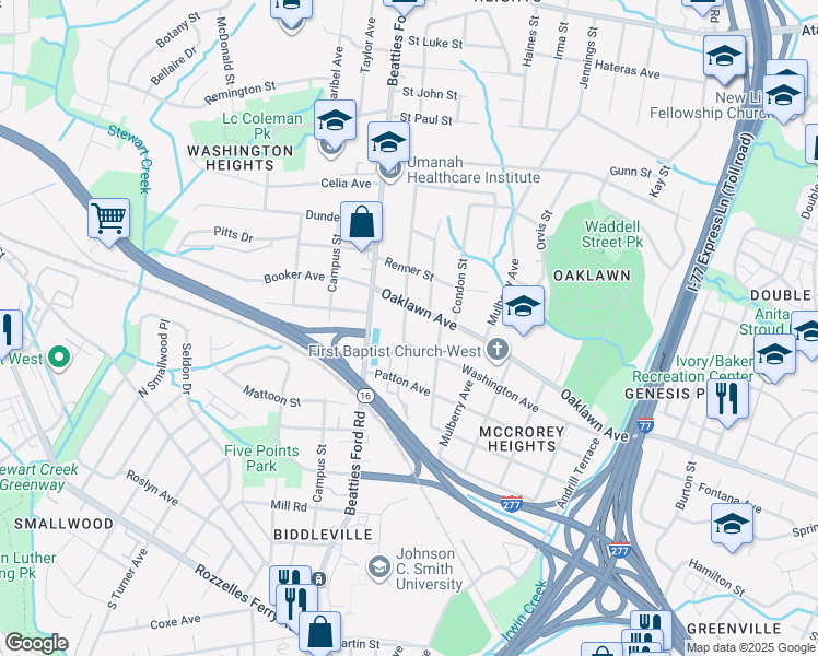 map of restaurants, bars, coffee shops, grocery stores, and more near 1012 Fairmont Street in Charlotte