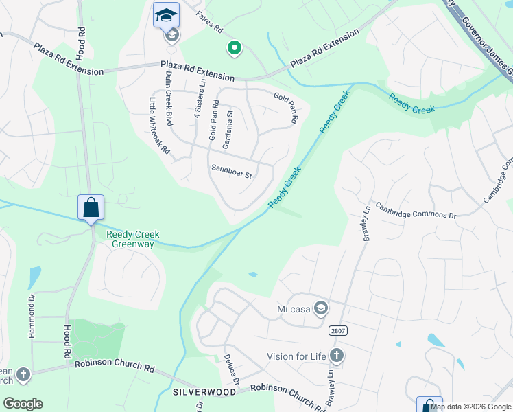 map of restaurants, bars, coffee shops, grocery stores, and more near 10505 Gold Pan Road in Charlotte