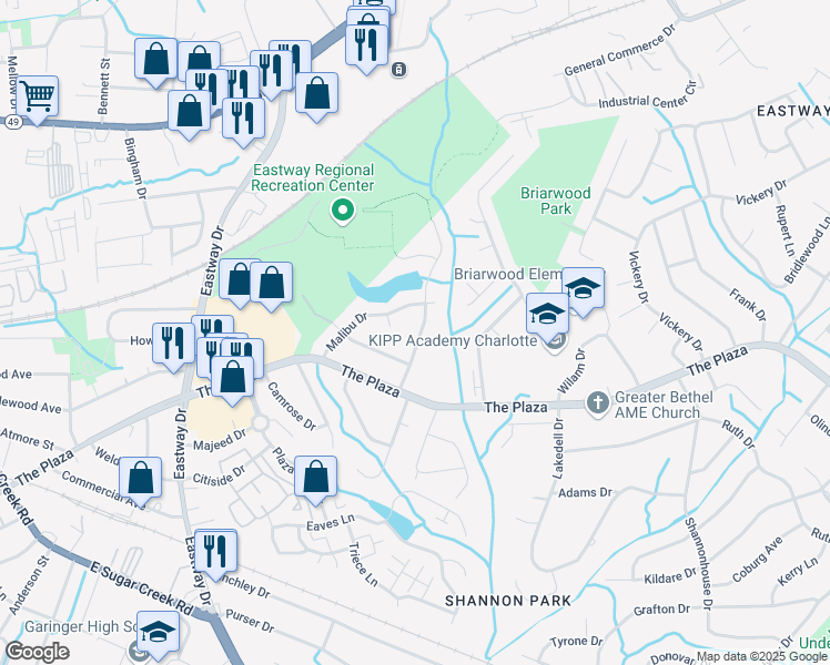 map of restaurants, bars, coffee shops, grocery stores, and more near 4826 Highlake Drive in Charlotte