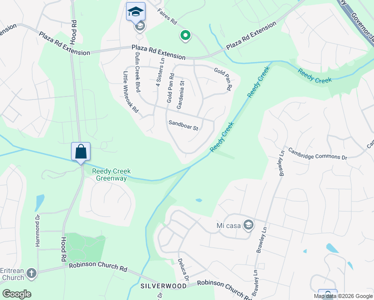 map of restaurants, bars, coffee shops, grocery stores, and more near 10546 Gold Pan Road in Charlotte