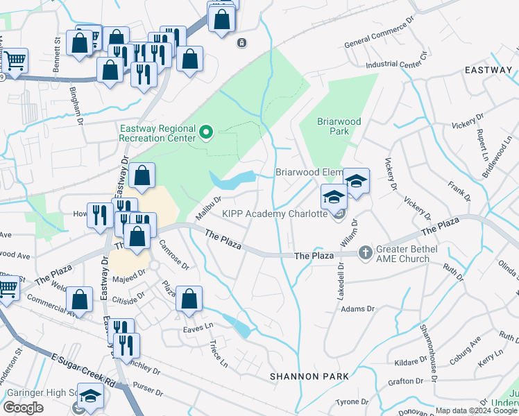 map of restaurants, bars, coffee shops, grocery stores, and more near 4826 Highlake Drive in Charlotte