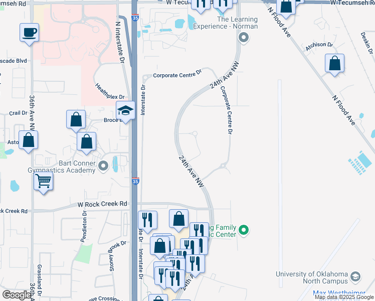 map of restaurants, bars, coffee shops, grocery stores, and more near 2751 24th Avenue Northwest in Norman