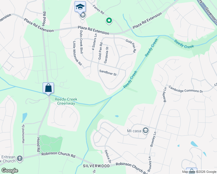map of restaurants, bars, coffee shops, grocery stores, and more near 10546 Gold Pan Road in Charlotte