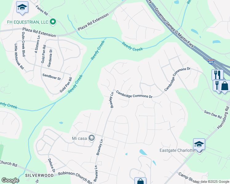 map of restaurants, bars, coffee shops, grocery stores, and more near 10224 Brawley Lane in Charlotte