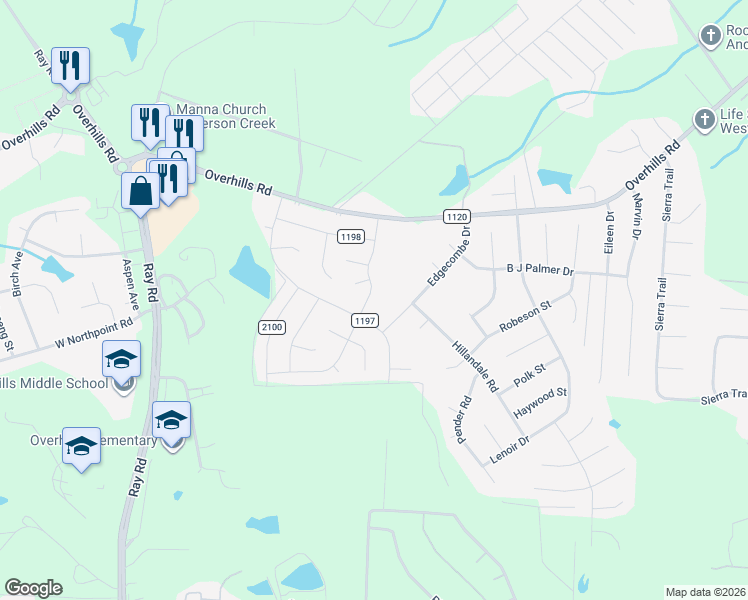 map of restaurants, bars, coffee shops, grocery stores, and more near 205 Jamestown Dr in Spring Lake