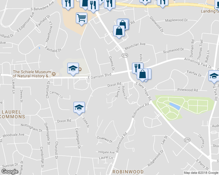 map of restaurants, bars, coffee shops, grocery stores, and more near 2001 Dixon Road in Gastonia