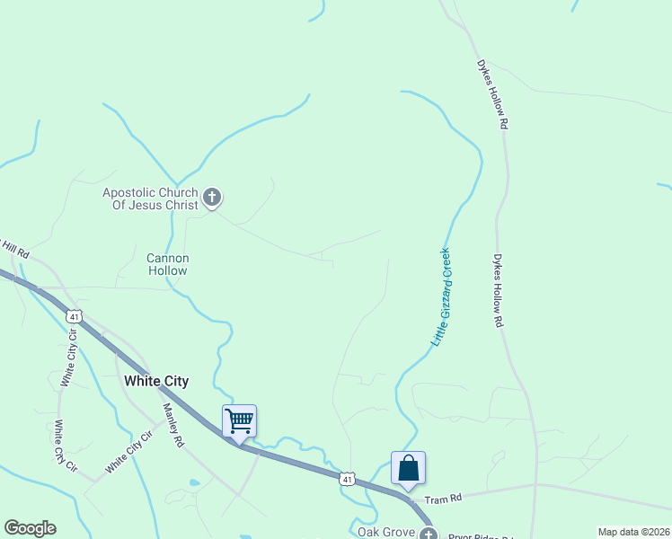 map of restaurants, bars, coffee shops, grocery stores, and more near 3424 Meeks Lane in Tracy City