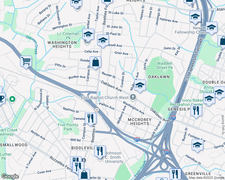 map of restaurants, bars, coffee shops, grocery stores, and more near 1012 Fairmont Street in Charlotte
