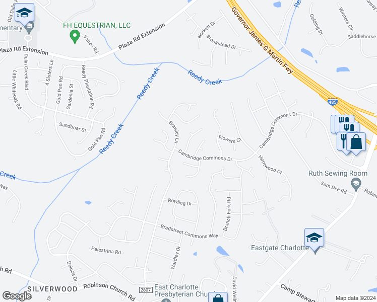 map of restaurants, bars, coffee shops, grocery stores, and more near 8506 Lockerbie Lane in Charlotte