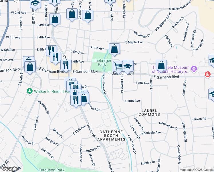 map of restaurants, bars, coffee shops, grocery stores, and more near 850 Fern Forest Drive in Gastonia