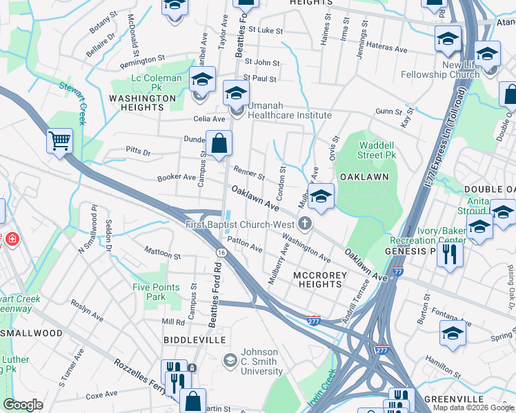 map of restaurants, bars, coffee shops, grocery stores, and more near 1012 Fairmont Street in Charlotte
