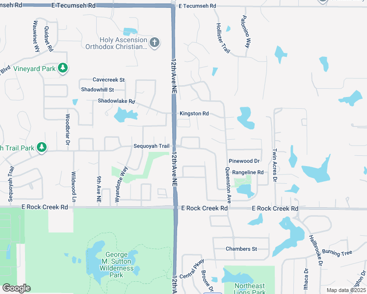 map of restaurants, bars, coffee shops, grocery stores, and more near 1201 Northern Hills Road in Norman