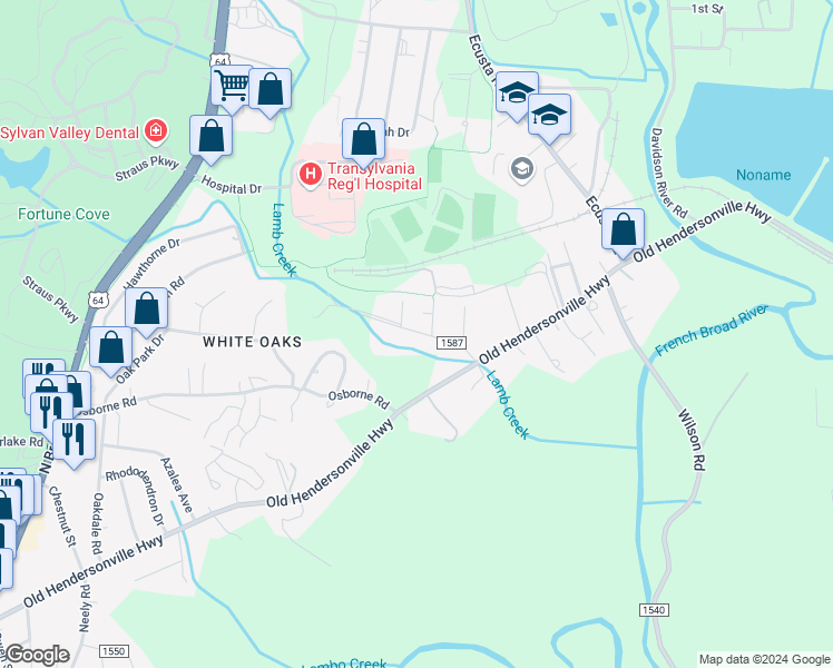 map of restaurants, bars, coffee shops, grocery stores, and more near 159 Cherry Street in Brevard