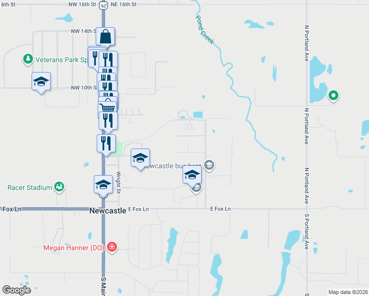 map of restaurants, bars, coffee shops, grocery stores, and more near 420 Walker Drive in Newcastle