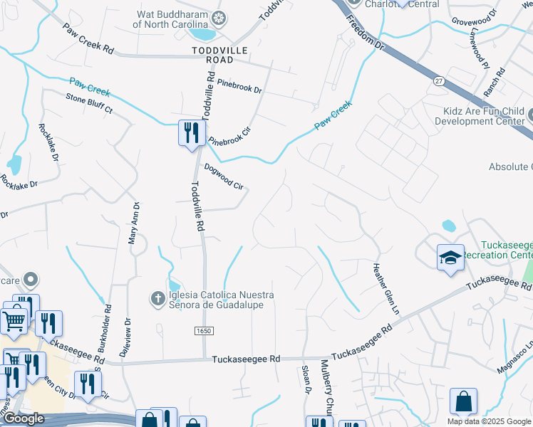 map of restaurants, bars, coffee shops, grocery stores, and more near 2107 Sloan Drive in Charlotte