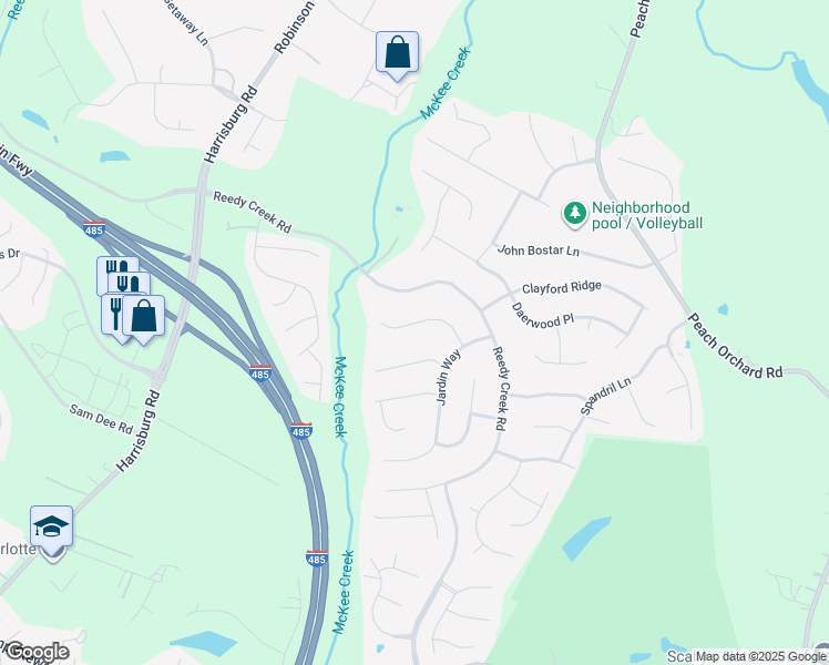 map of restaurants, bars, coffee shops, grocery stores, and more near 7311 Maitland Lane in Charlotte