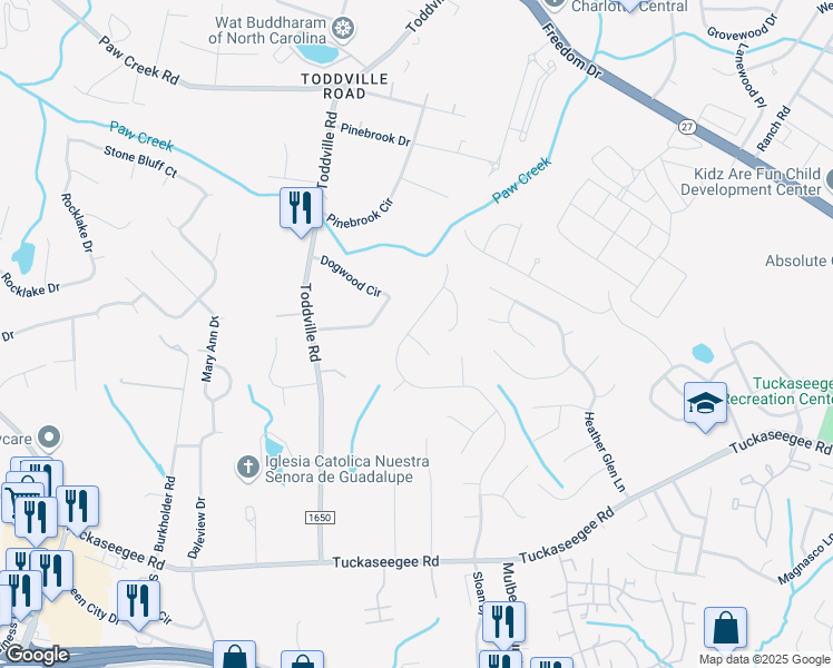 map of restaurants, bars, coffee shops, grocery stores, and more near 2107 Sloan Drive in Charlotte