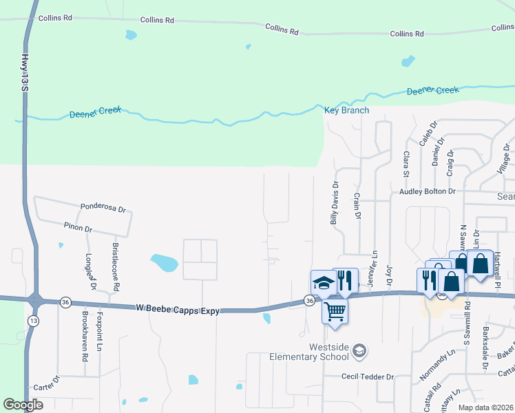 map of restaurants, bars, coffee shops, grocery stores, and more near 134 Charles Thomas Boulevard in Searcy