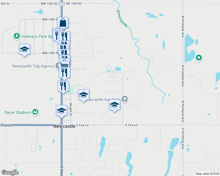 map of restaurants, bars, coffee shops, grocery stores, and more near 420 Walker Drive in Newcastle