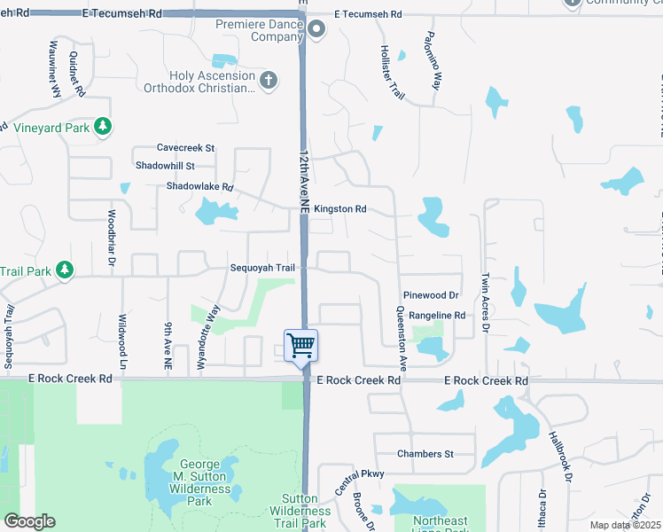 map of restaurants, bars, coffee shops, grocery stores, and more near 1300 Northern Hills Road in Norman
