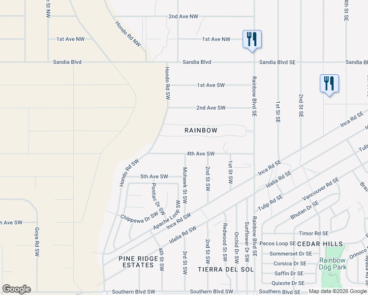 map of restaurants, bars, coffee shops, grocery stores, and more near 301 4th Avenue Southwest in Rio Rancho