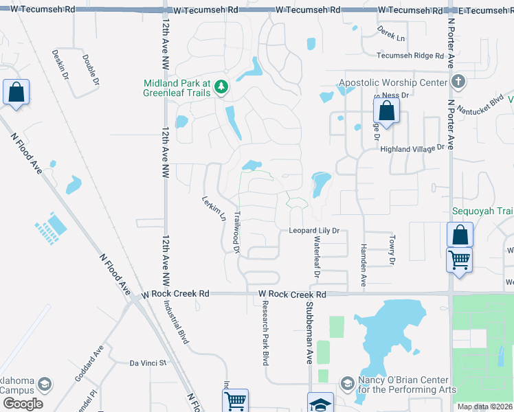 map of restaurants, bars, coffee shops, grocery stores, and more near Barbaroot Drive in Norman