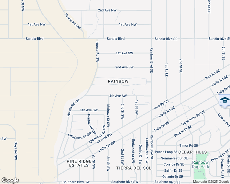 map of restaurants, bars, coffee shops, grocery stores, and more near 205 4th Avenue Southwest in Rio Rancho