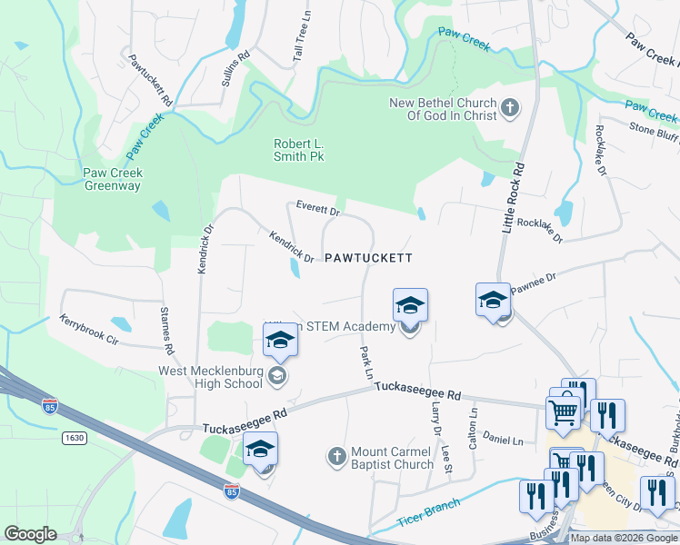 map of restaurants, bars, coffee shops, grocery stores, and more near in Charlotte