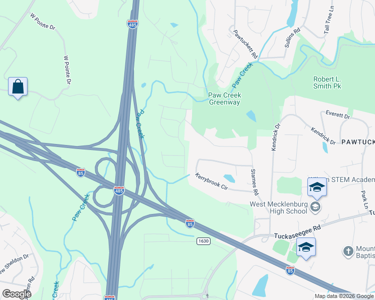 map of restaurants, bars, coffee shops, grocery stores, and more near 8133 Kerrybrook Circle in Charlotte
