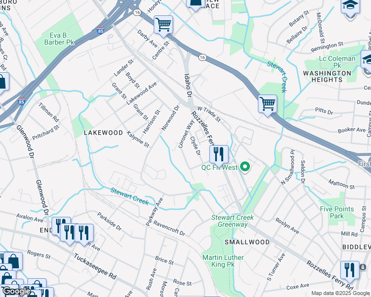 map of restaurants, bars, coffee shops, grocery stores, and more near in Charlotte
