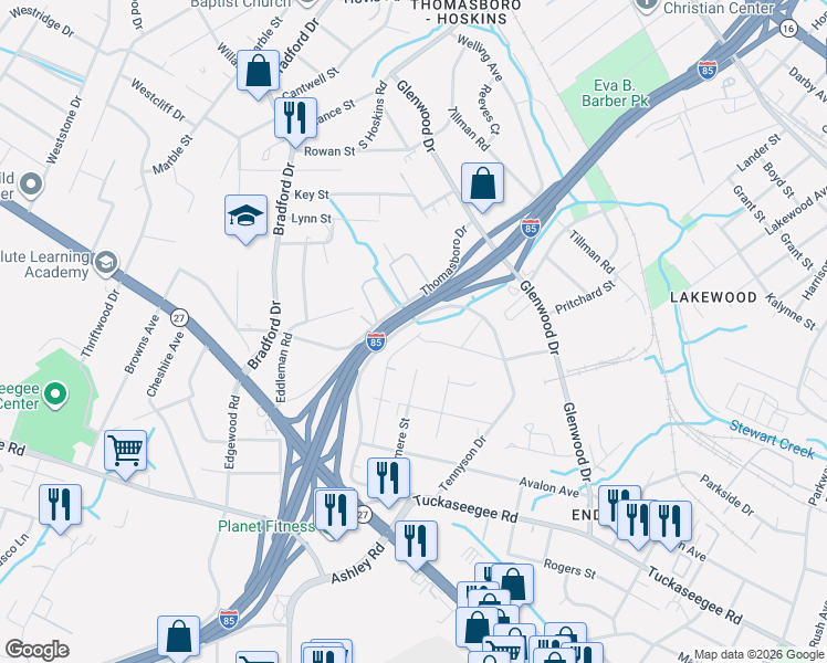 map of restaurants, bars, coffee shops, grocery stores, and more near 610 Tennyson Drive in Charlotte