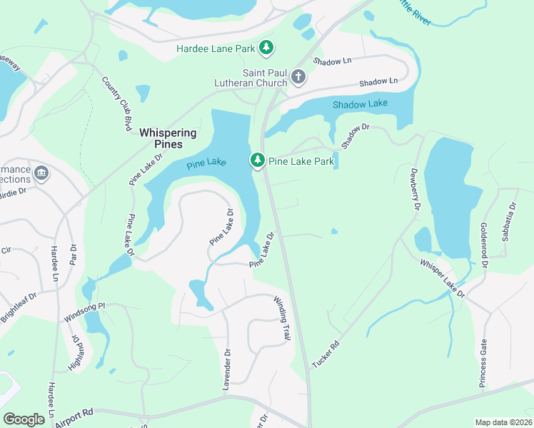 map of restaurants, bars, coffee shops, grocery stores, and more near 2 Pine Lake Drive in Whispering Pines