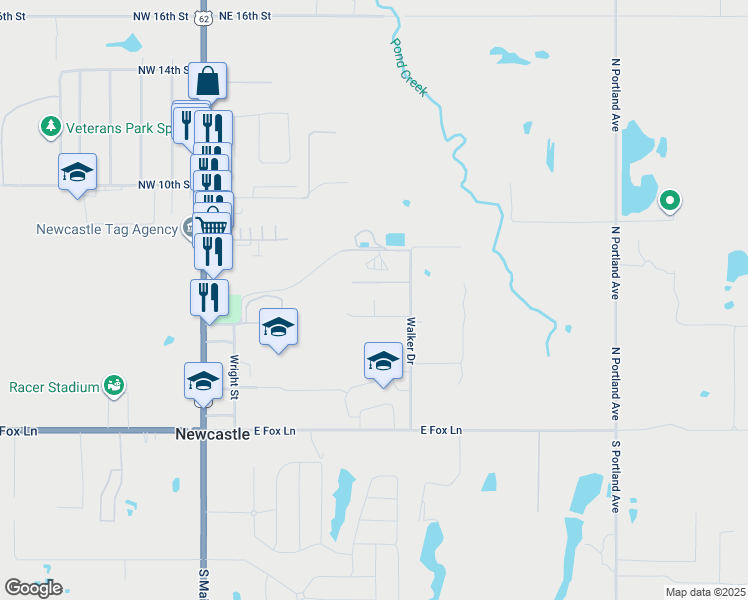 map of restaurants, bars, coffee shops, grocery stores, and more near 420 Walker Drive in Newcastle