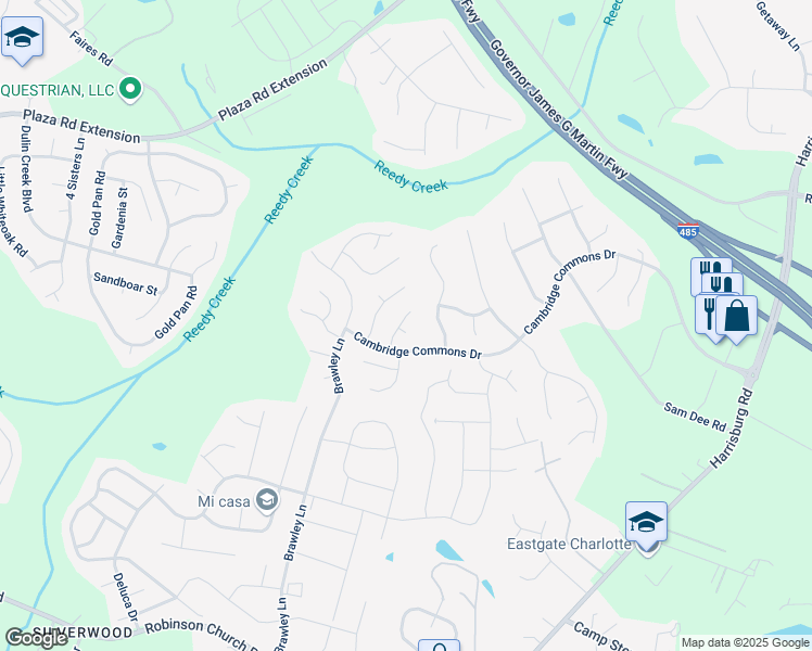map of restaurants, bars, coffee shops, grocery stores, and more near 8508 Langley Mill Court in Charlotte