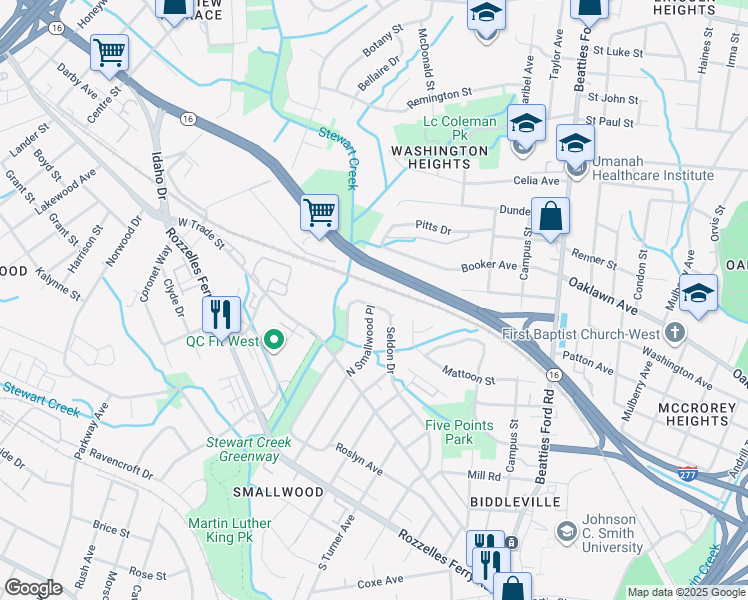 map of restaurants, bars, coffee shops, grocery stores, and more near 656 Seldon Drive in Charlotte