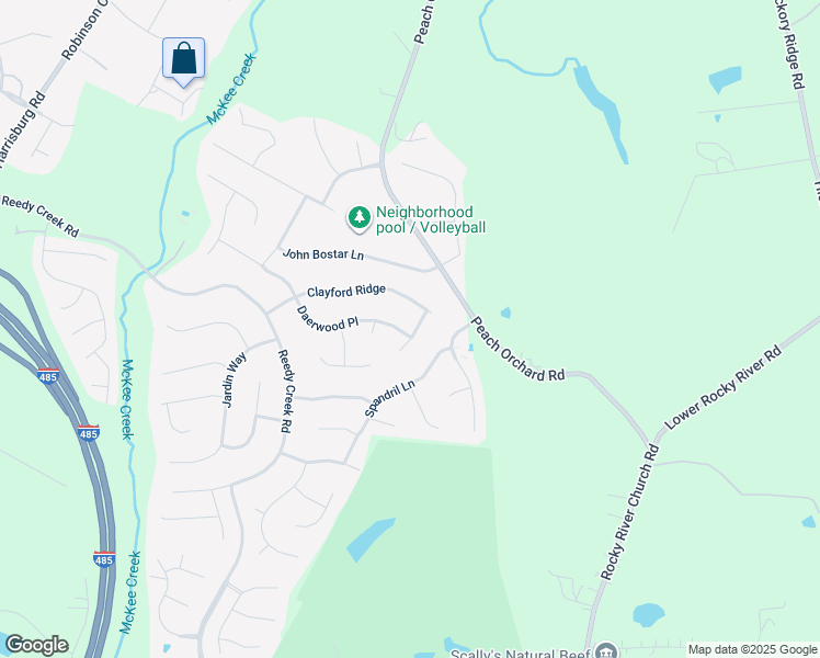 map of restaurants, bars, coffee shops, grocery stores, and more near 6900 Daerwood Place in Charlotte