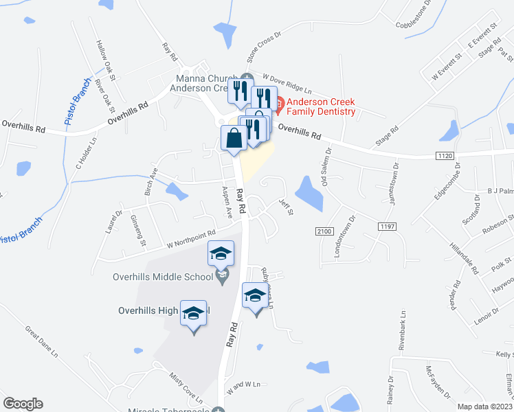map of restaurants, bars, coffee shops, grocery stores, and more near 67 East Northpoint Road in Spring Lake