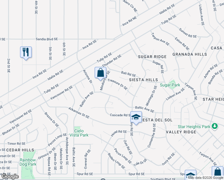 map of restaurants, bars, coffee shops, grocery stores, and more near 680 Baltic Avenue Southeast in Rio Rancho