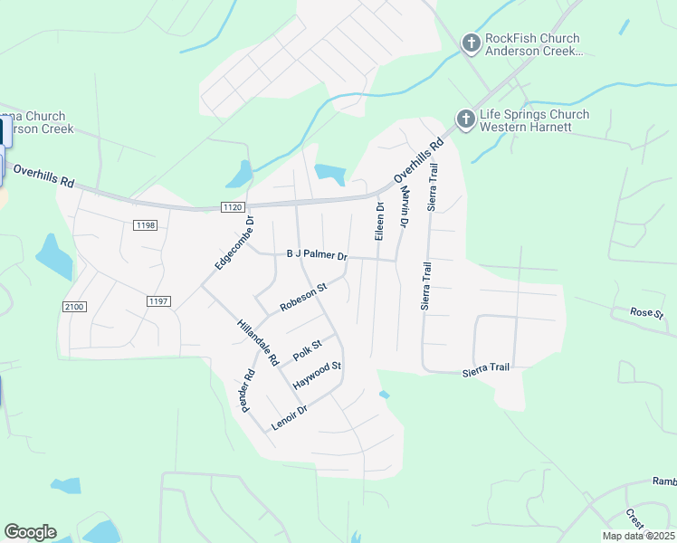 map of restaurants, bars, coffee shops, grocery stores, and more near 301 Robeson Street in Spring Lake