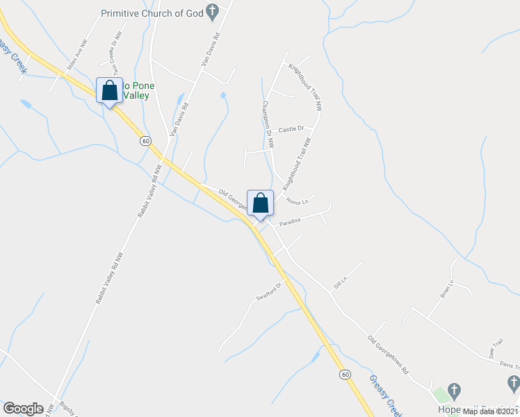 map of restaurants, bars, coffee shops, grocery stores, and more near 135 Knighthood Trail NW in Cleveland