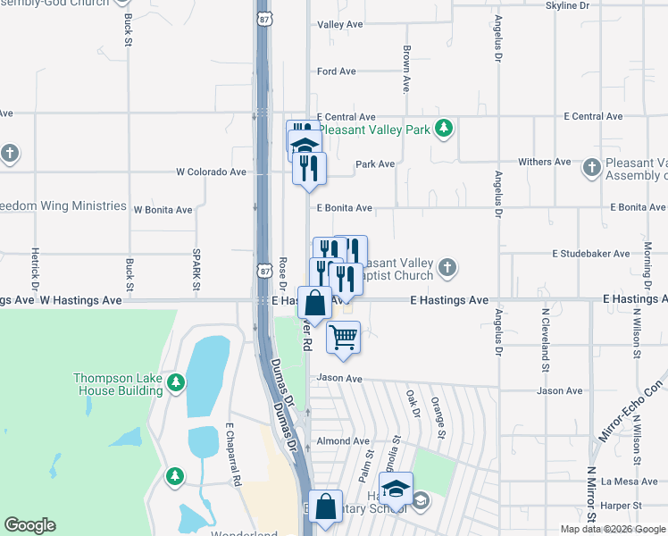 map of restaurants, bars, coffee shops, grocery stores, and more near 307 E Hastings Ave in Amarillo