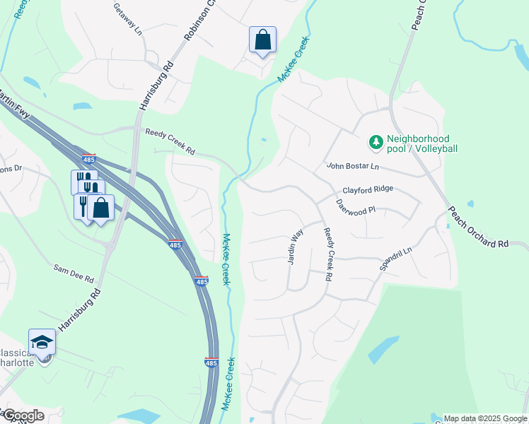 map of restaurants, bars, coffee shops, grocery stores, and more near 7311 Maitland Lane in Charlotte