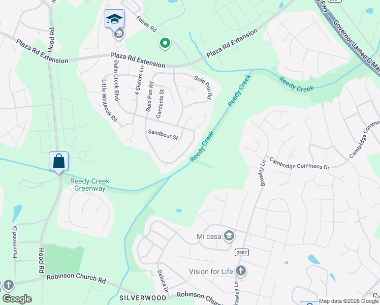 map of restaurants, bars, coffee shops, grocery stores, and more near 10505 Gold Pan Road in Charlotte