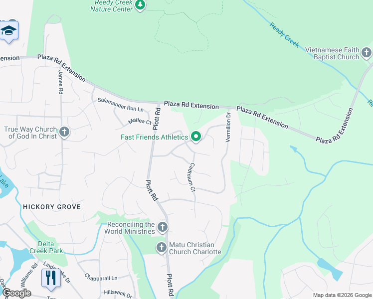 map of restaurants, bars, coffee shops, grocery stores, and more near 8535 Ochre Drive in Charlotte