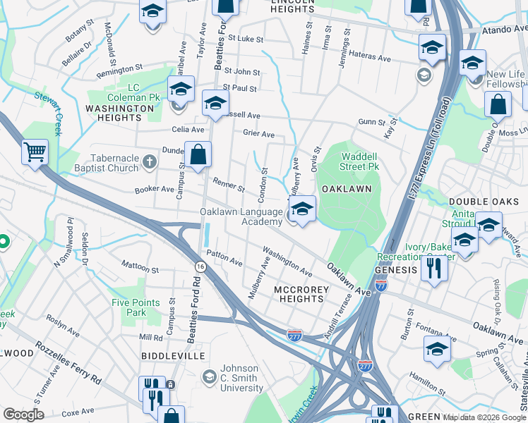 map of restaurants, bars, coffee shops, grocery stores, and more near 1919 Oaklawn Avenue in Charlotte