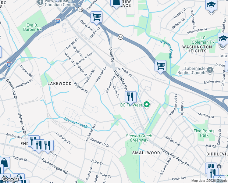 map of restaurants, bars, coffee shops, grocery stores, and more near in Charlotte