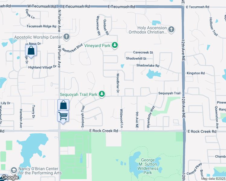 map of restaurants, bars, coffee shops, grocery stores, and more near 2715 Forest Oak Circle in Norman
