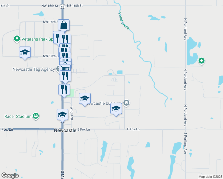 map of restaurants, bars, coffee shops, grocery stores, and more near 420 Walker Drive in Newcastle