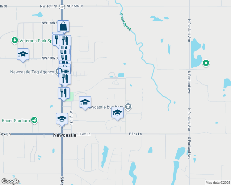 map of restaurants, bars, coffee shops, grocery stores, and more near 420 Walker Drive in Newcastle