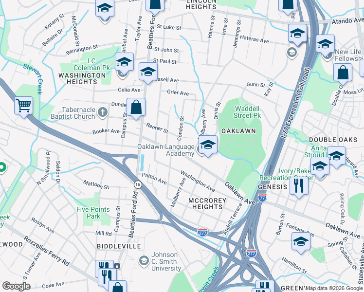 map of restaurants, bars, coffee shops, grocery stores, and more near 1919 Oaklawn Avenue in Charlotte